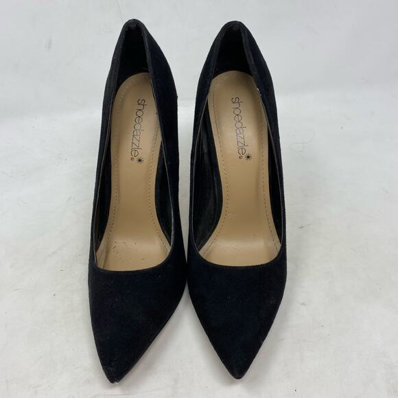 ShoeDazzle Esperanza Black Suede Heels with Gold Stiletto Detail Size 7 - Picture 3 of 8